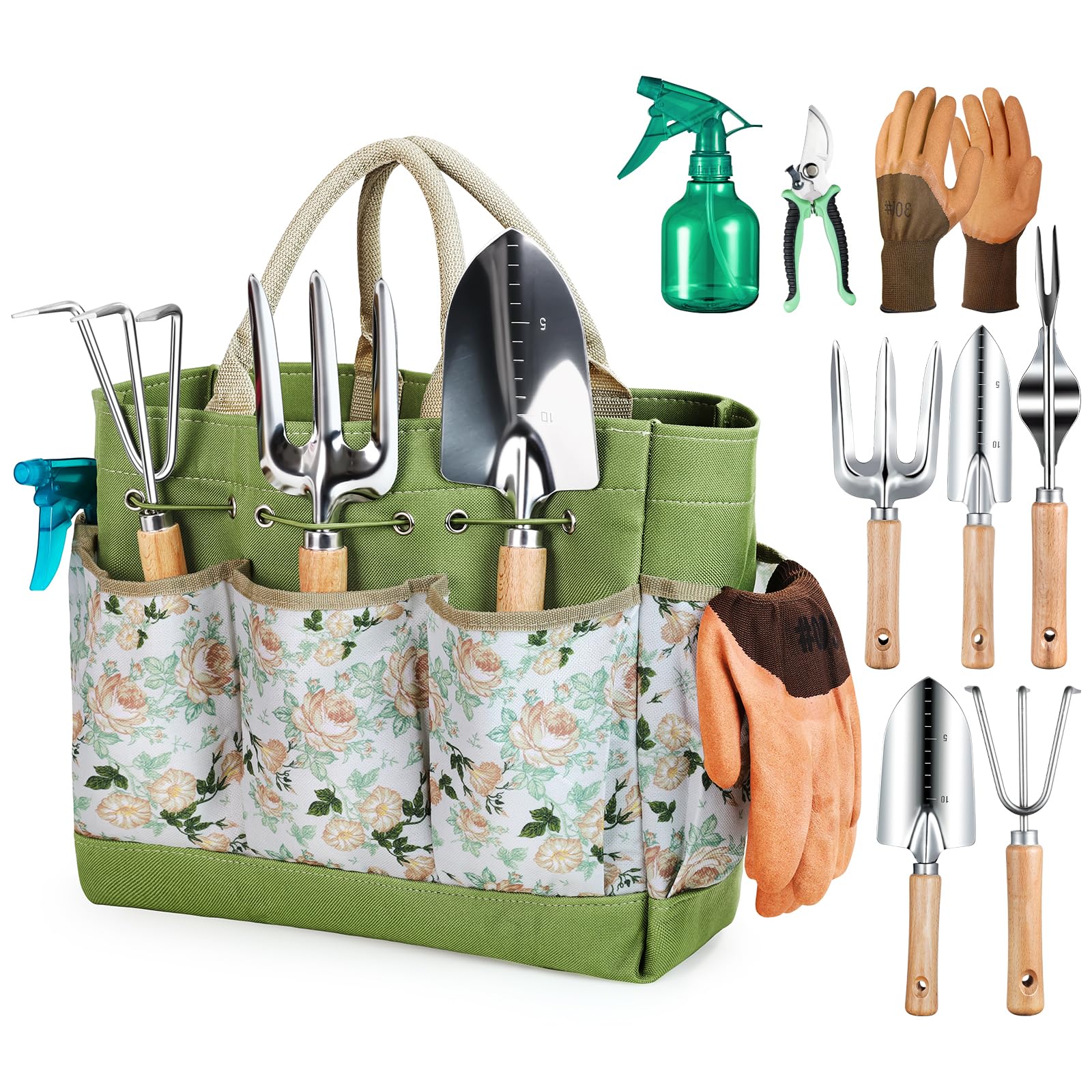 Grenebo Heavy Duty Gardening Tools with Handbag, Gardening Gifts for Women | Rus