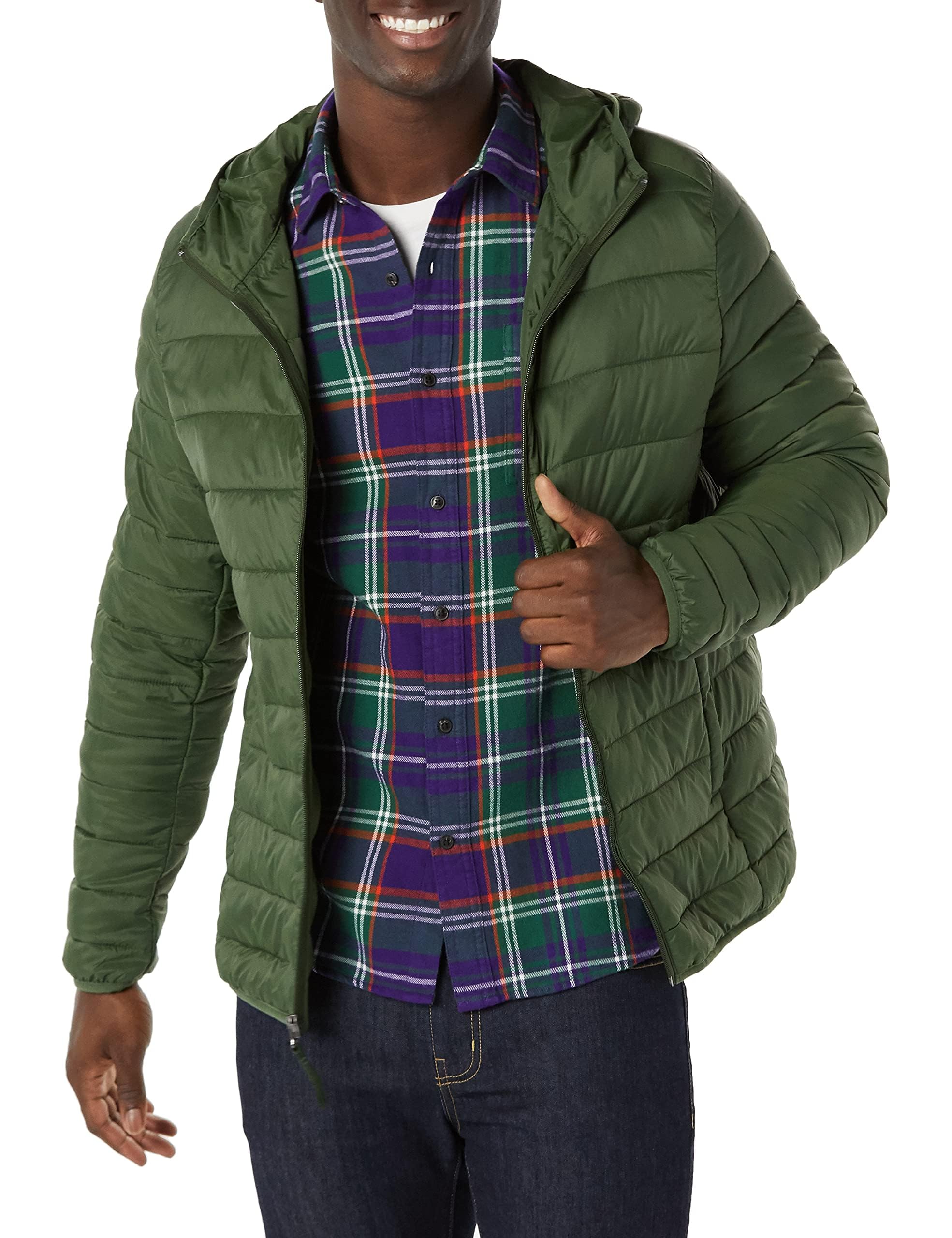 Amazon Essentials Men's Lightweight Water-Resistant Packable Hooded Puffer Jacke