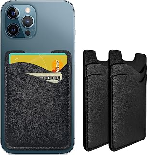Phone Card Holder, Leather Phone Wallet Stick On Card Holder Back of Phone | Credit Card Holder for Phone Case Compatible with Most of Cell Phone (iPhone, Samsung) - 2Pack Black