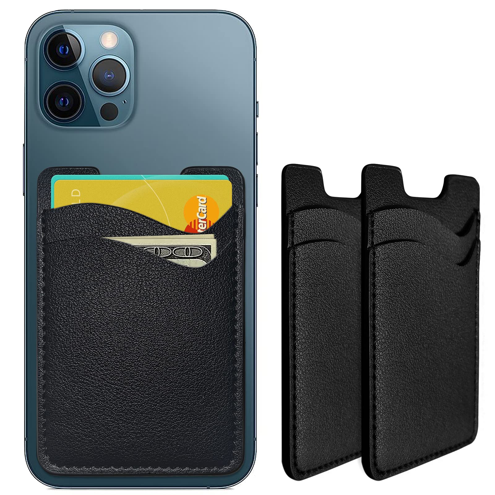 Phone Card Holder, Leather Phone Wallet Stick On Card Holder Back of Phone | Cre