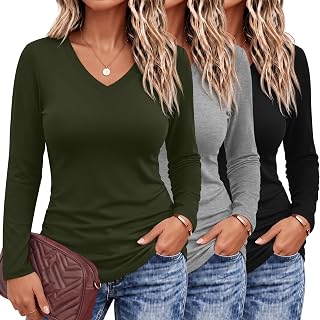 Evervibe 3 Pack Women's Plus Size Shirts Long Sleeve V Neck Tops