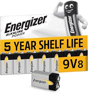 Energizer Alkaline Power - 9V Battery (8 Pack) - Nine Volt Block Batteries | Fire Alarms, Smoke Detectors, Radios, Toys - 100% Recyclable Plastic Free Packaging [Amazon Exclusive]