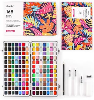 Grabie Set of 168 Color Watercolor Paint Set with Brush Pens