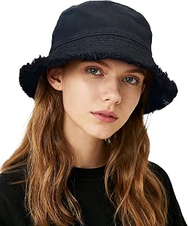 Croogo Bucket Hats for Women Wide Brim Washed Denim Cotton Sun Cap Outdoor