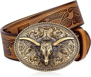 BISON DENIM Mens Belt Leather Western Cowboy Belts for Men Cinturones