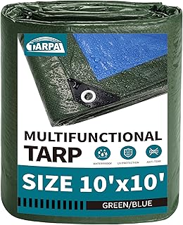 TARPAL 10x10 Feet Green Tarp Waterproof 6mil Small tarps Multipurpose | All Purpose Poly Tarps Cover with grommets for Firewood Outdoor Furniture,Green/Blue
