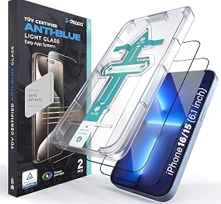 Deppa |2 Pieces | Anti Blue Light Screen Protector for iPhone 16/15 (6.1") 9H Tempered Glass, Anti-Scratch, Anti-Fingerprint, with Easy Installation Kit