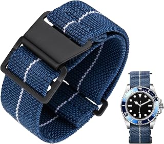 BINLUN Elastic Nylon Watch Straps 18mm/20mm/22mm Marine Nationale Style Parachute Fabric Replacement Watch Band Silver/Black Buckle Men Women Upgraded Hook-and-Loop Buckle