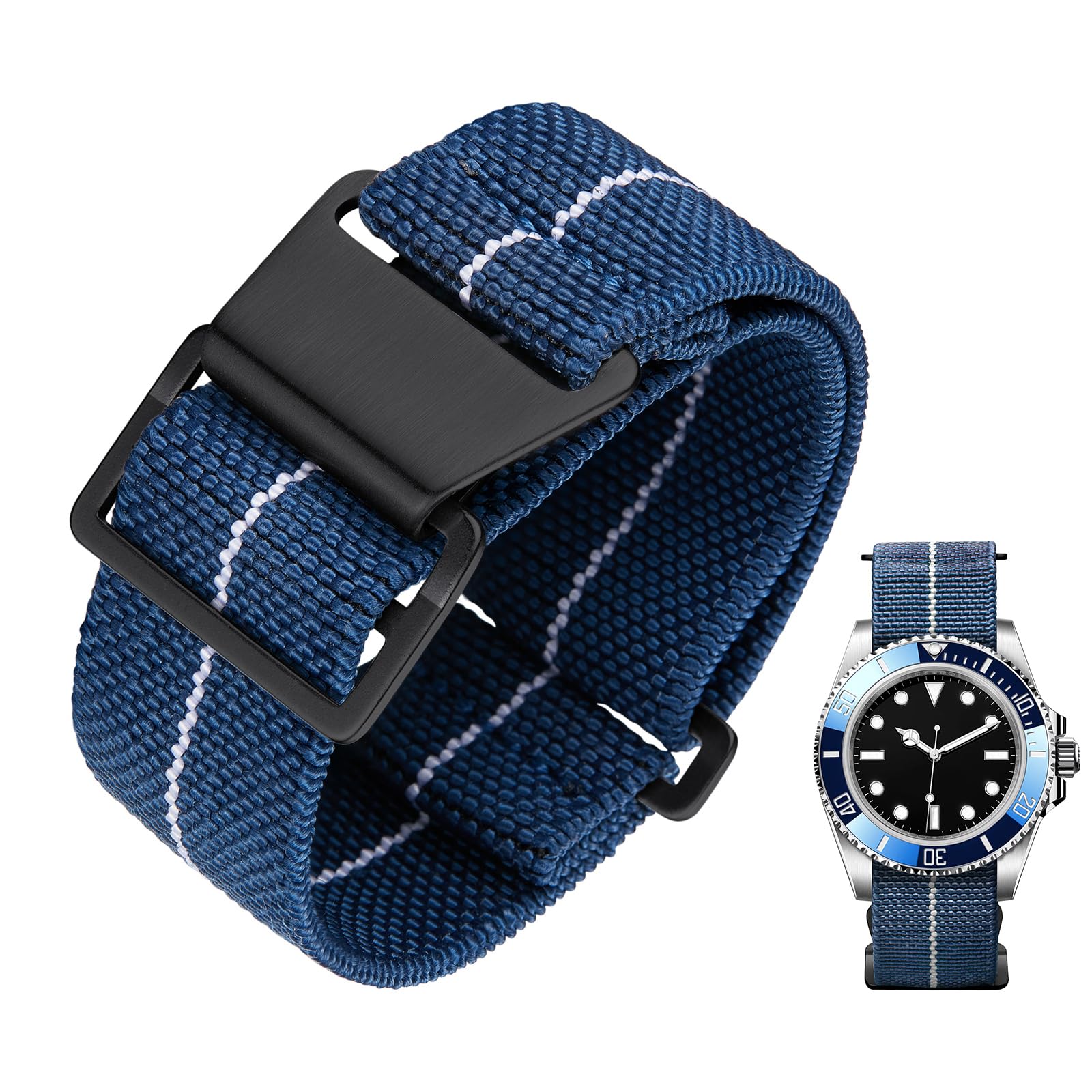 BINLUN Elastic Nylon Watch Straps 18mm/20mm/22mm Marine Nationale Style Parachut
