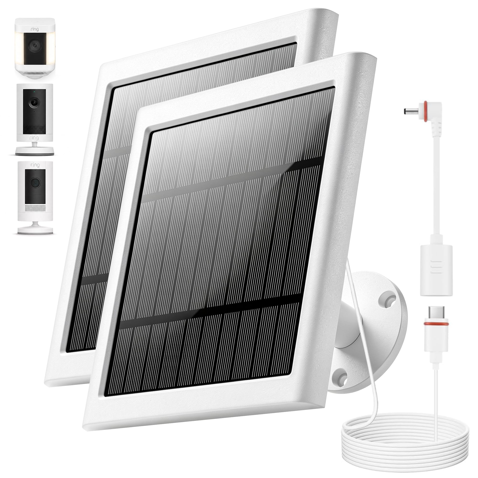 Solar Panel for Ring Camera, 2 Pack 4W Solar Charger with 10FT Cable, USB-C to B