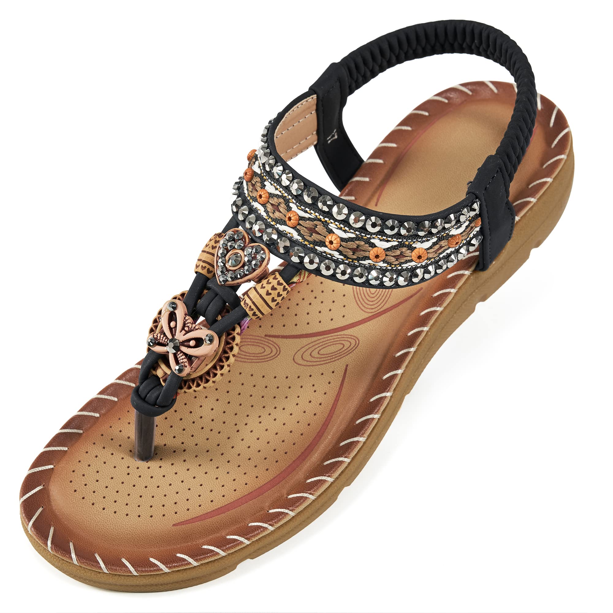 Aomigoct Sandals Women Flat Shoes: Dressy Summer Bohemian Flats Shoes for Women 