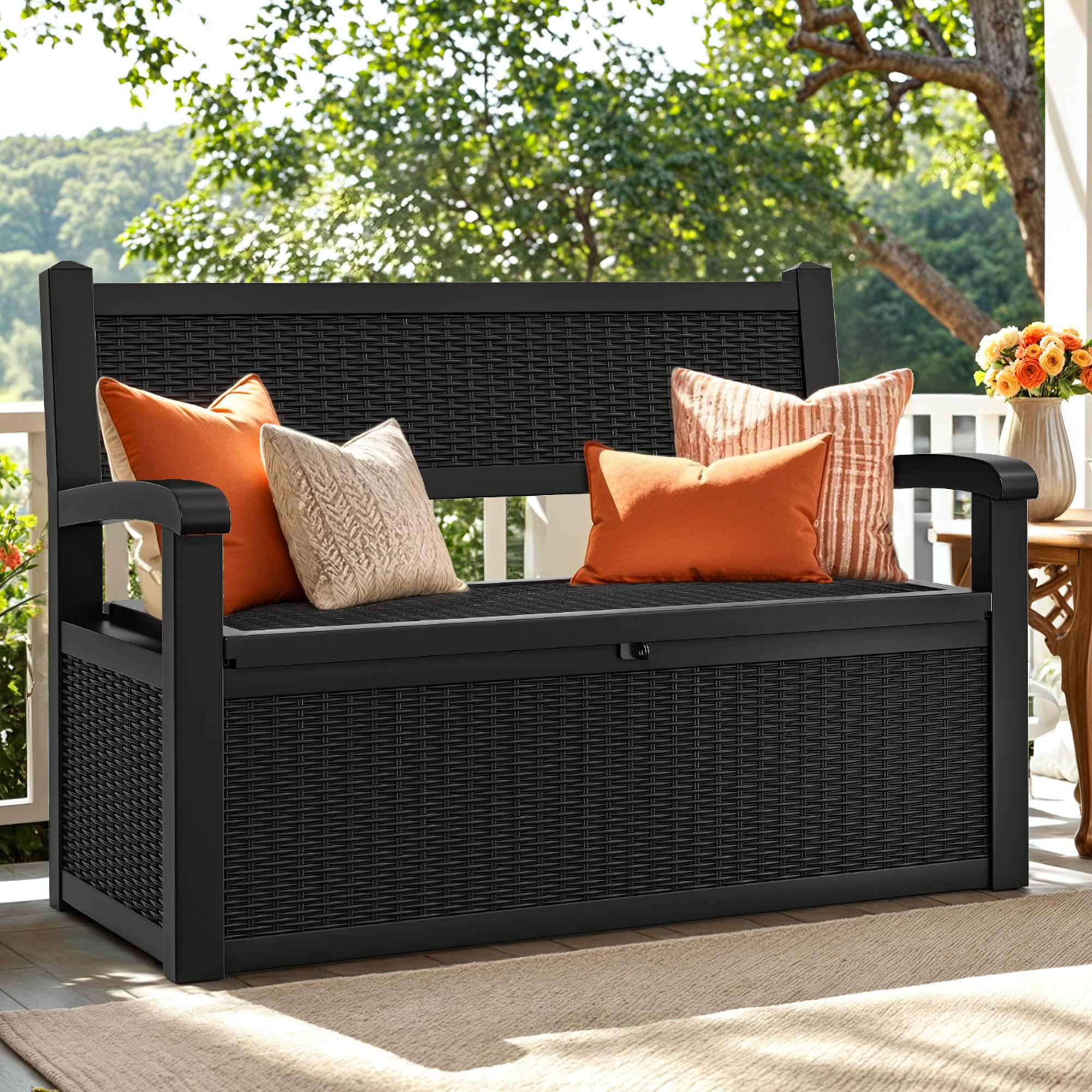 YITAHOME 70 Gallon Deck Bench with Storage | Outdoor Storage Box Bench with Armr