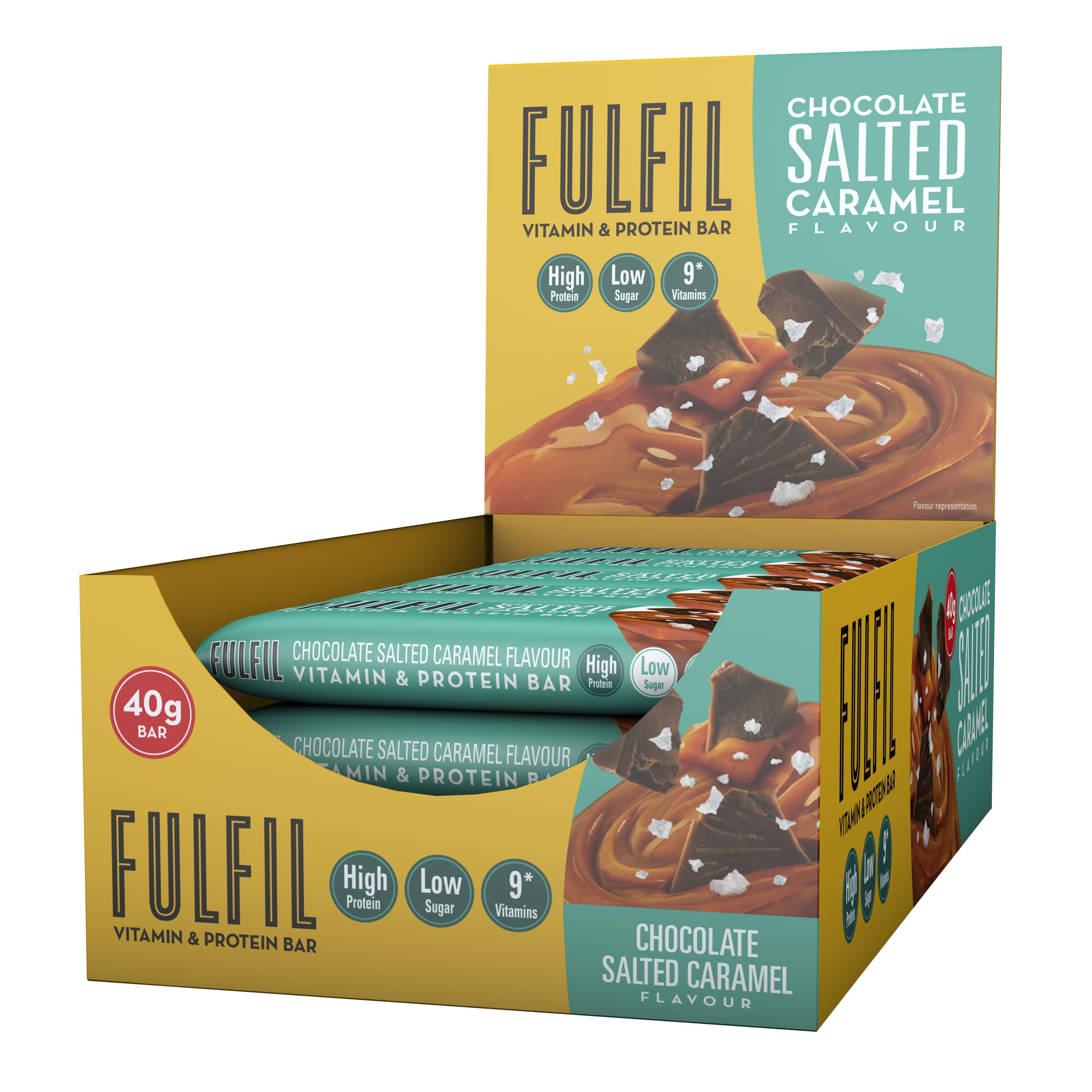 Fulfil Vitamin and Protein Bar (40g bar)- Chocolate Salted Carmel Flavour-15g Hi