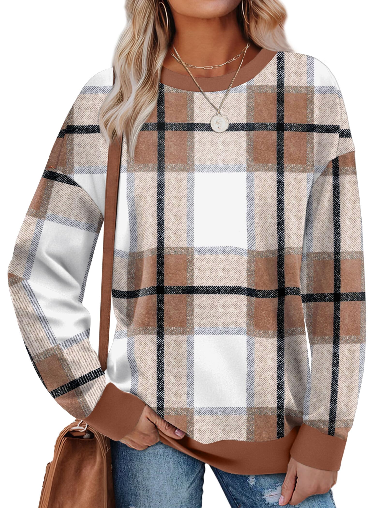 Saloogoe 2025 Fashion Round Neck Long Sleeve Loose Fit Color Block Ribbed Trim W