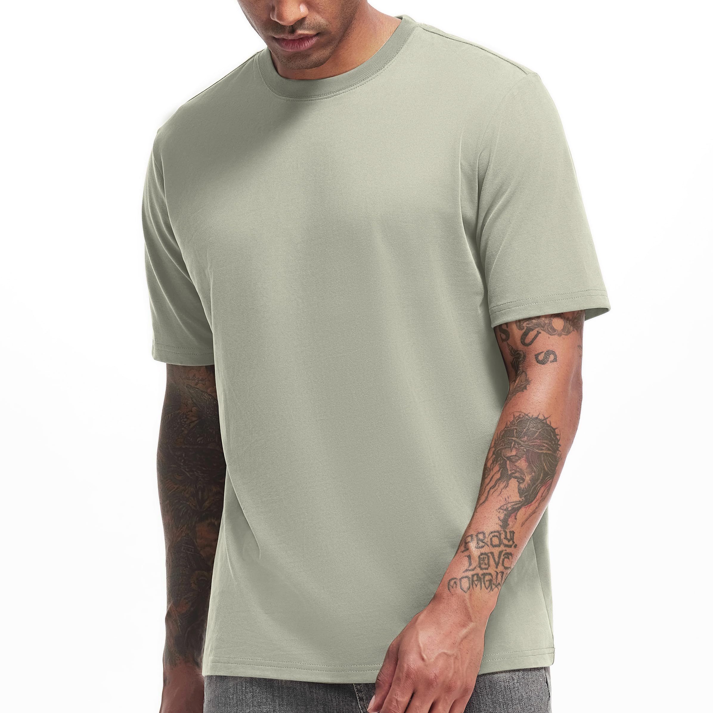 VEIISAR Herren Schwergewicht T-Shirt, Langarmshirt gebürstet - vorgewaschen