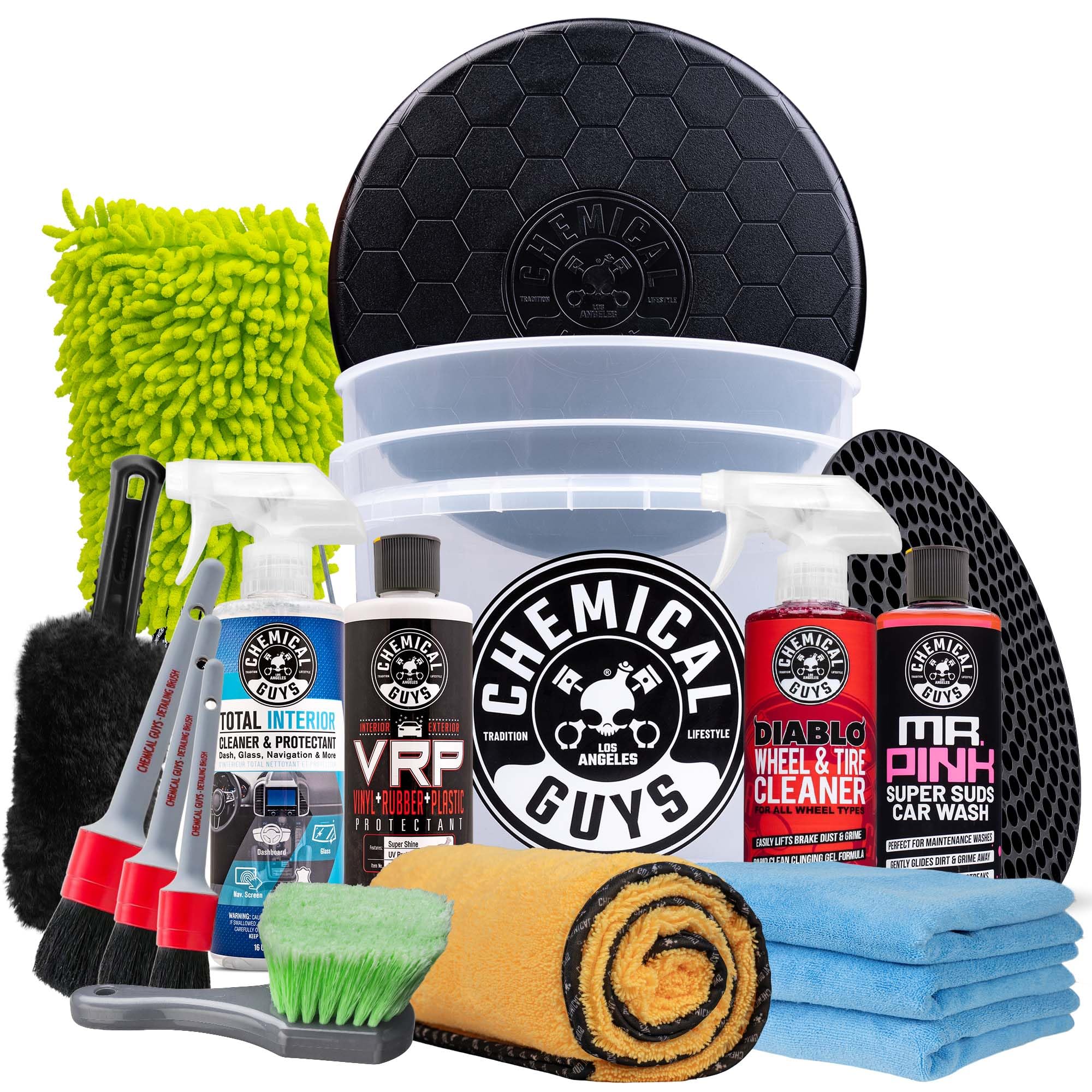 Chemical Guys 17-Piece Car Detailing Kit, Interior &amp; Wheel Cleaner &amp; Was