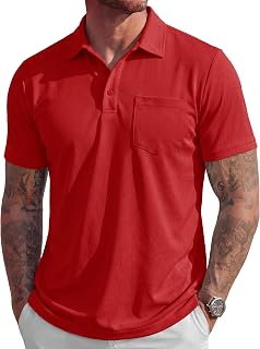 MAGCOMSEN Polo da uomo a maniche corte, in piqué di cotone, con tasca, stile casual, per prestazioni e umidità