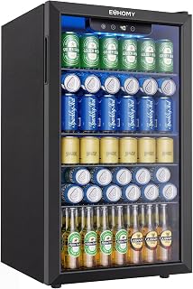 EUHOMY 130 Can Mini Fridge, Beverage Refrigerator with Glass Door, Black | 3.2 Cu.ft Capacity, 37°F to 61°F, Compressor Cooling, Digital Temperature Control, Removable Shelves, Home Bar Office Use