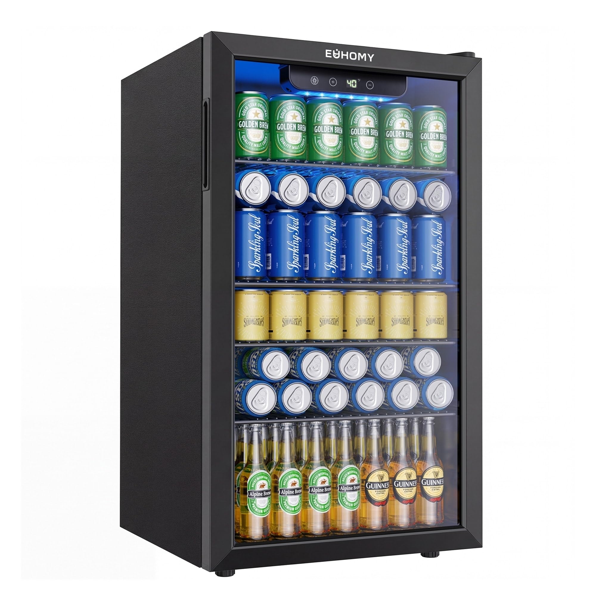 EUHOMY 130 Can Mini Fridge, Beverage Refrigerator with Glass Door, Black | 3.2 C