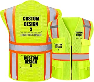 BeautyWill Custom Safety Vest Customized Logo Class 2 High Visibility Reflective Vest with Pockets Construction workwear