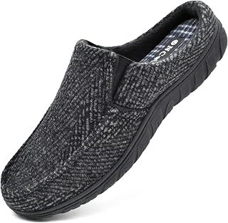 ONCAI Men's Slippers - Winter Outdoor Plaid Slippers - Non-Slip Plush Fleece Lining - Tweed - House Slippers for Men - Comfortable Warmth Memory Foam Mules