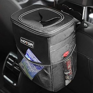 HOTOR Car Trash Can, Leakproof Car Organizer, 2-Gallon, Black | Compact Waterproof Bin, Multifunctional Car Accessory with Adjustable Straps & Magnetic Snaps for Interior Car Storage