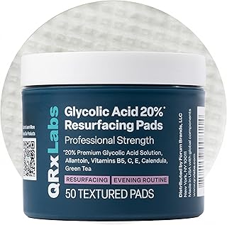 QRxLabs 20% Glycolic Acid Pads - Exfoliating Toner Pads, Face & Body - 50ct