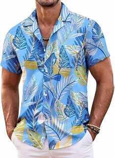 COOFANDY Mens Hawaiian Shirt Short Sleeve Floral Button Down Shirts Tropical Summer Beach Shirts Camp Collar Shirt