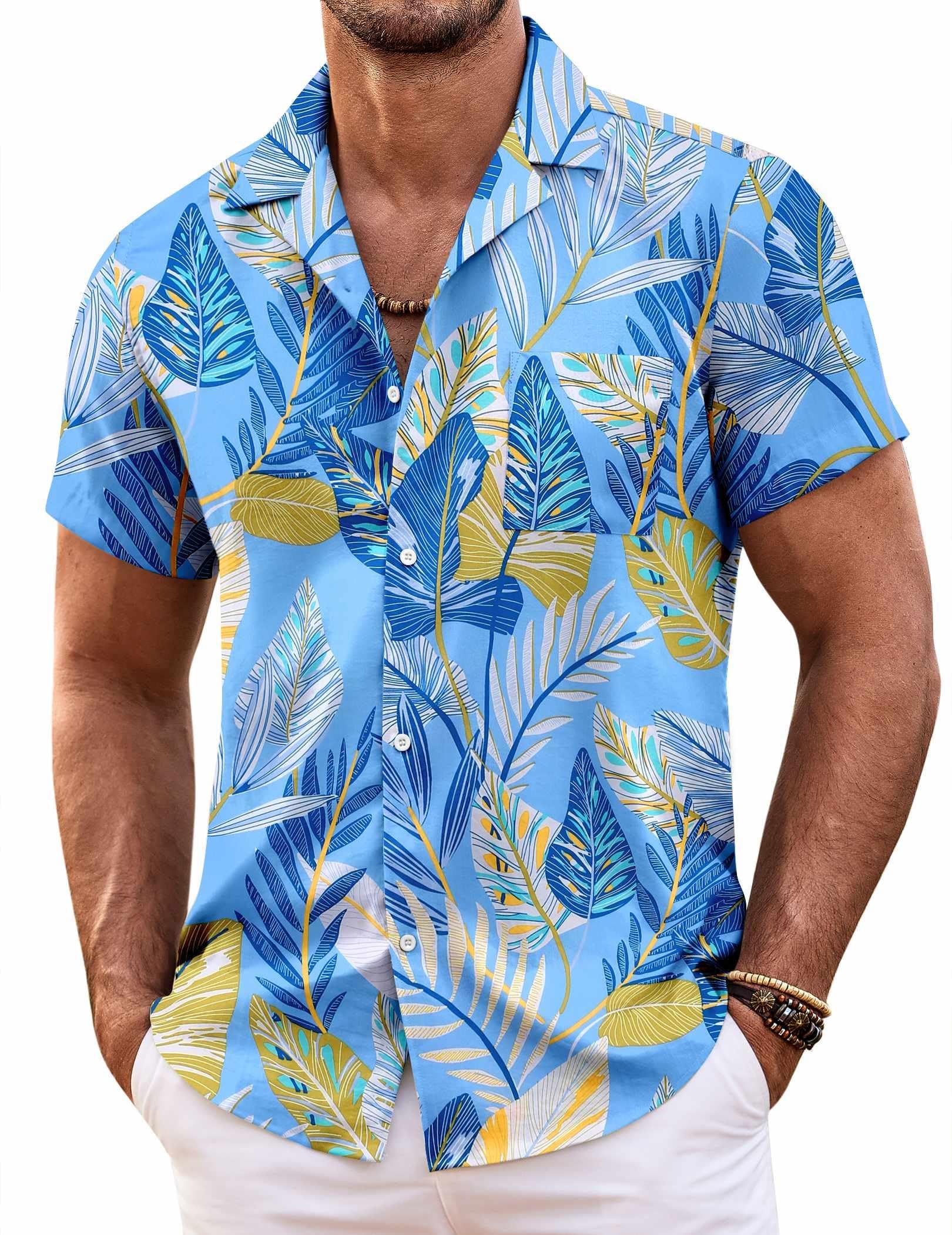 COOFANDY Mens Hawaiian Shirt Short Sleeve Floral Button Down Shirts Tropical Sum