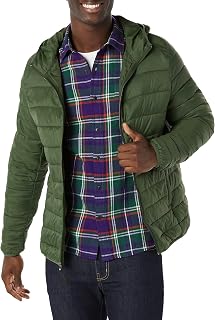 Amazon Essentials Men's Lightweight Down Jacket with Hood Waterproof and Foldable