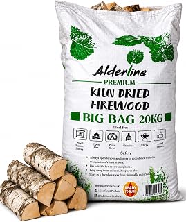 Alderline Premium Kiln Dried Birch Hardwood Logs 20kg - Ready to Burn Certified Firewood, Smokeless fire logs for wood burners, Stoves, Fire Pits