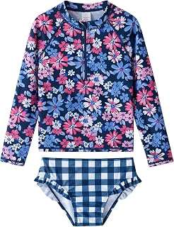 Toddler Girls Swimsuit Zip Swimwear 2 Pieces Rash Guard Sets 2-12T