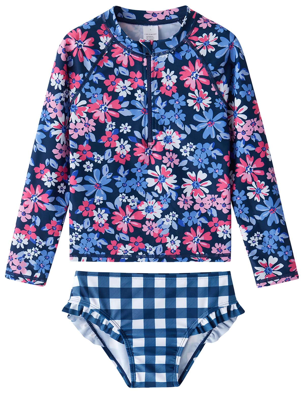 Toddler Girls Swimsuit Zip Swimwear 2 Pieces Rash Guard Sets 2-12T