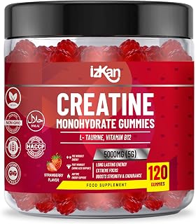 Creatine Gummies 5000mg (5G) for Men & Women - 120 Chewable Creatine Monohydrate Gummies Strawberry Flavoured | Pre Workout Gym Supplement| Muscle Boost| 4 Per Day - Vegan & Halal (1X)