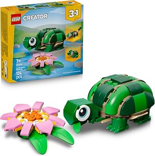 LEGO Creator 3in1 Turtle with a Water Lily Flower 31377 | Toys for 7+ Year Old Girls & Boys, Animal Figure Transforms into a Chameleon or Frog, DIY Desk Decor, Gift Idea, 124 Pieces