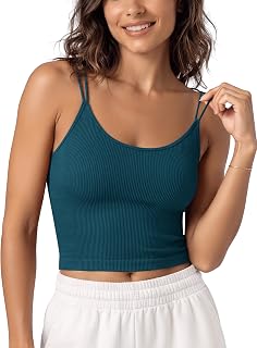 ODODOS Women's Seamless Crop Tank Top – Double Strap Rib-Knit Soft Lightweight Camisole for Yoga, Workout & Everyday Wear