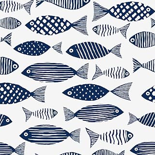 Fvlow Blue Fish Boho Peel and Stick Wallpaper 17.4" x 118"