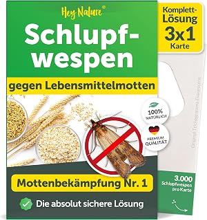 Hey Nature® Ichneumon Wasps Against Food Moths, 3 Cards (3 Deliveries of 1 Card) Effectively Combat Food Moths with Ichneumon Wasps Against Moths Alternative to Moth Balls & Moth Spray