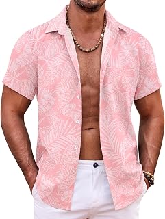 COOFANDY Men's Short Sleeve Button Down Hawaiian Shirt Summer Tropical Beach Shirts Casual Floral Aloha Shirts