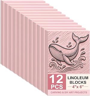 SGHUO 12pcs 4"x6" Pink Rubber Linoleum Blocks for Printmaking, 8mm Thick | Pink Rubber Linoleum Blocks for Printmaking, Rubber Stamps Linoleum Block, Stamp Making Kit, DIY Crafts Art Projects Linocut