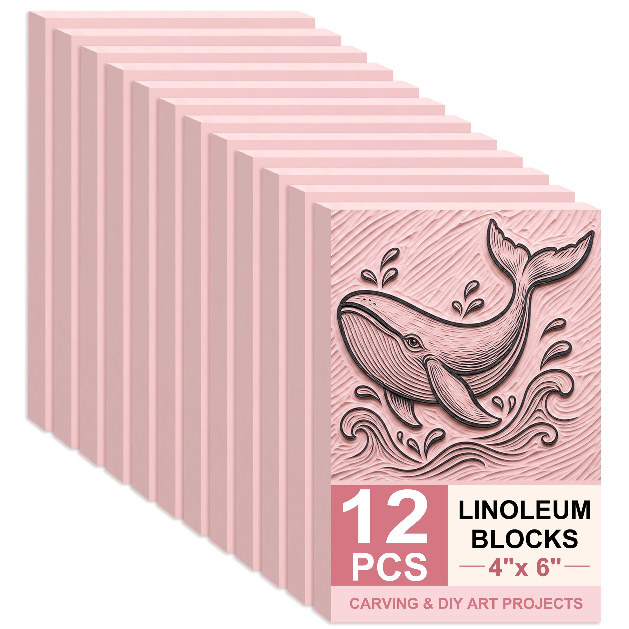 SGHUO 12pcs 4"x6" Pink Rubber Linoleum Blocks for Printmaking, 8mm Thick | Pink 