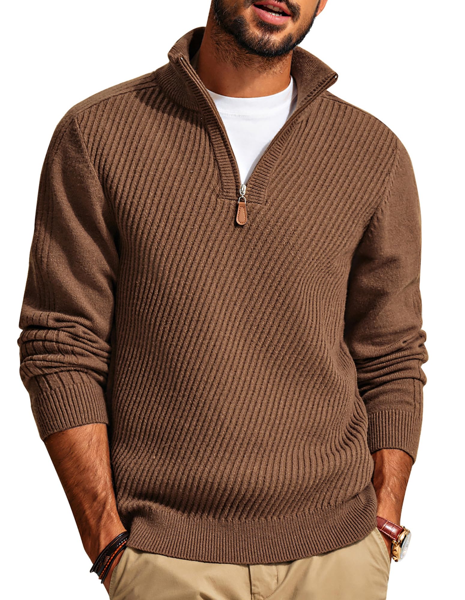 PJ PAUL JONES Mens Quarter Zip Sweater Dress Textured Pullover