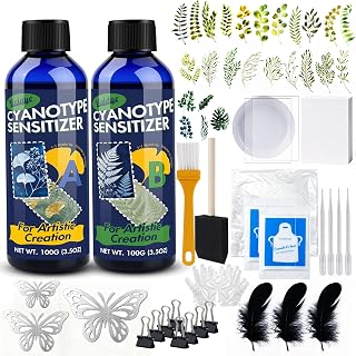 Cyanotype Kit with Cyanotype Solution, Cyanotype Paper＆Other Tools (97 pcs) | All-in-One Cyanotype Chemicals Kit Works on Fabric, Paper, Wood, Leather, Perfect for Sun Printing, DIY Crafts and Art, 200ml