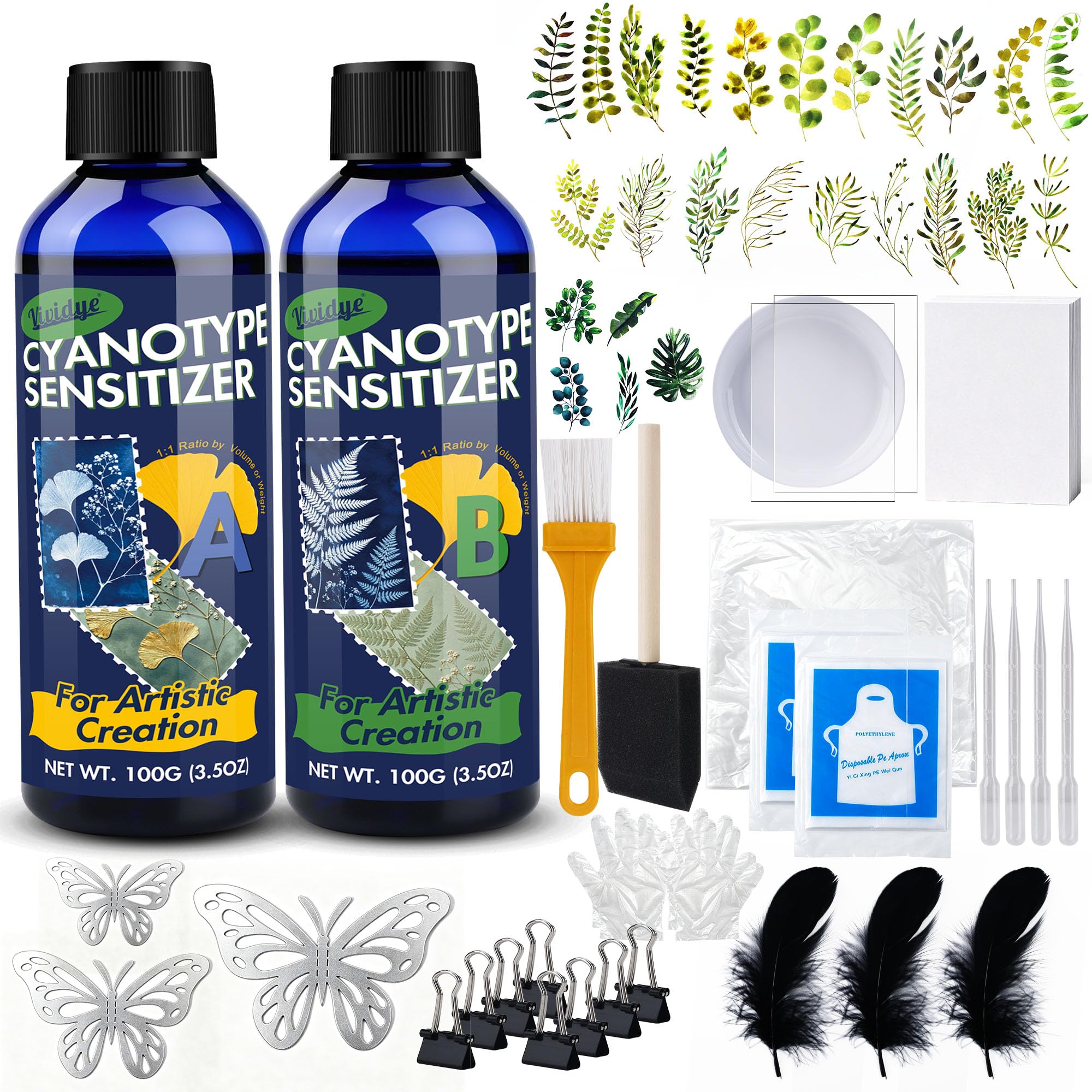 Cyanotype Kit with Cyanotype Solution, Cyanotype Paper＆Other Tools (97 pcs) | Al
