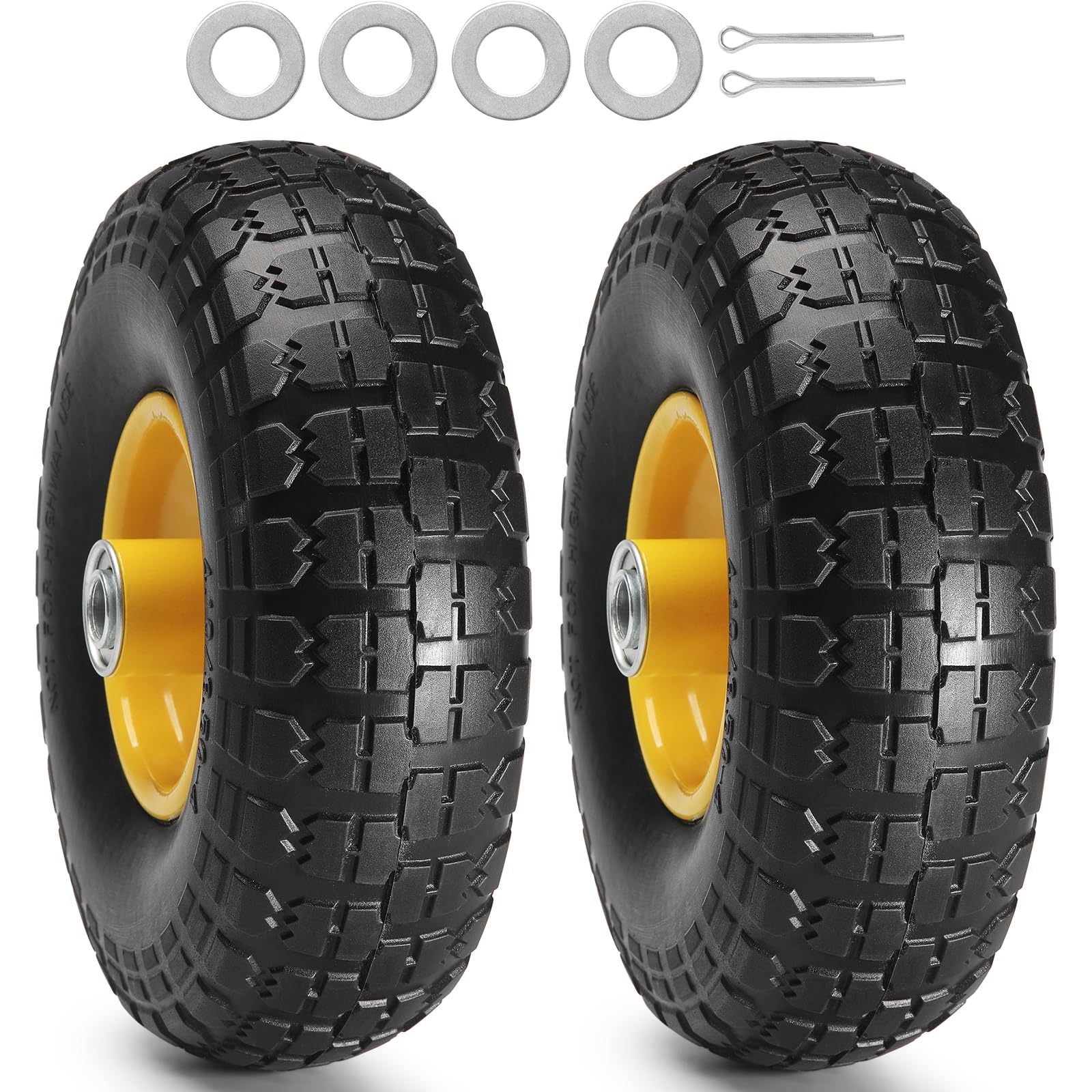 VEVOR Solid PU Run-Flat Tire Wheel, 10", 2-Pack, 400 lbs Dynamic Load, 450 lbs S