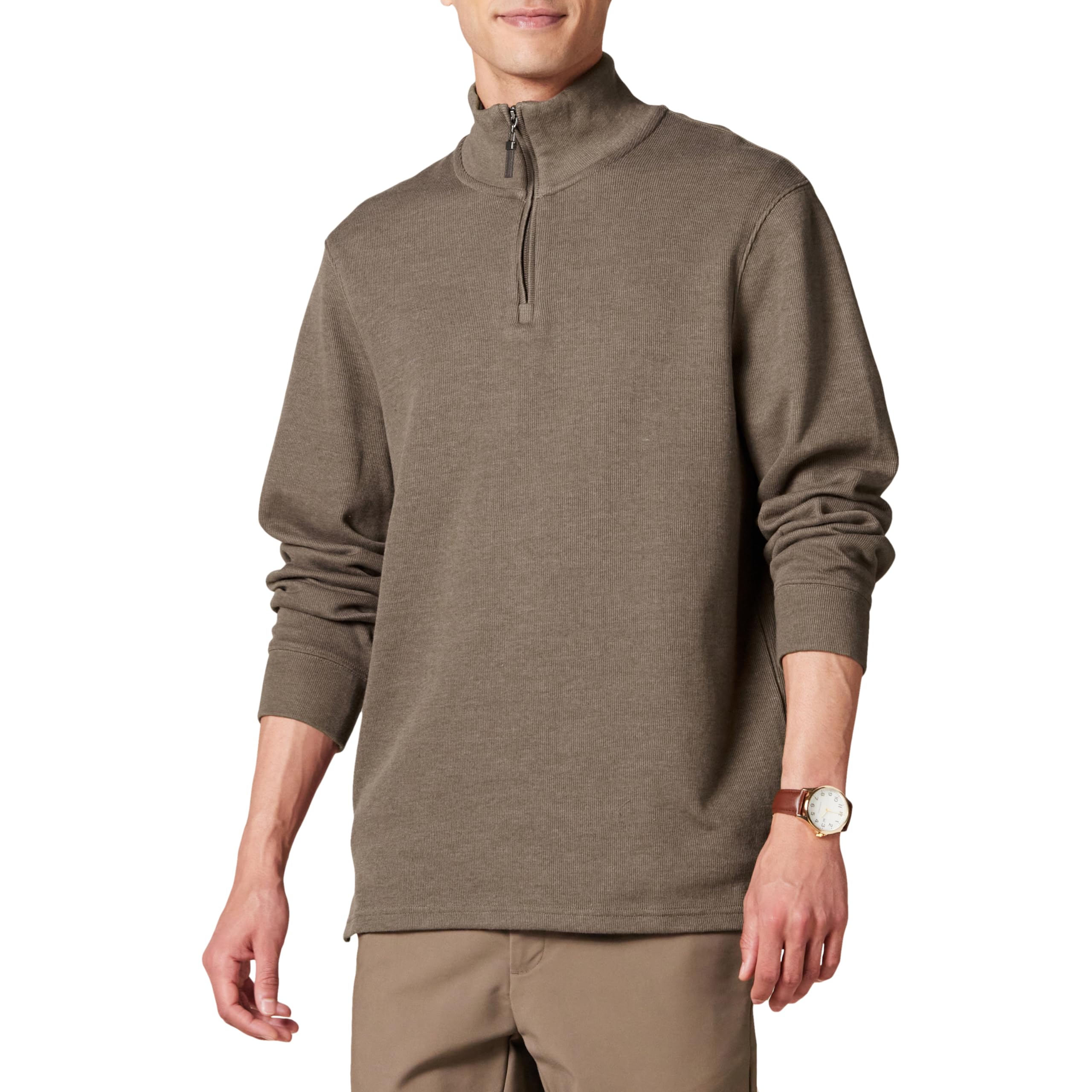 Amazon Essentials French Ribbed Sweater with Short Zip for Men