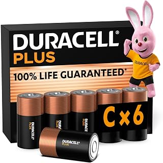 DURACELL Plus C Alkaline Batteries (6 Pack) 1.5V, LR14 | 100% Life Guaranteed - For Everyday devices - Toys, Torches, Radio - 0% Plastic Packaging - 10-Year Storage