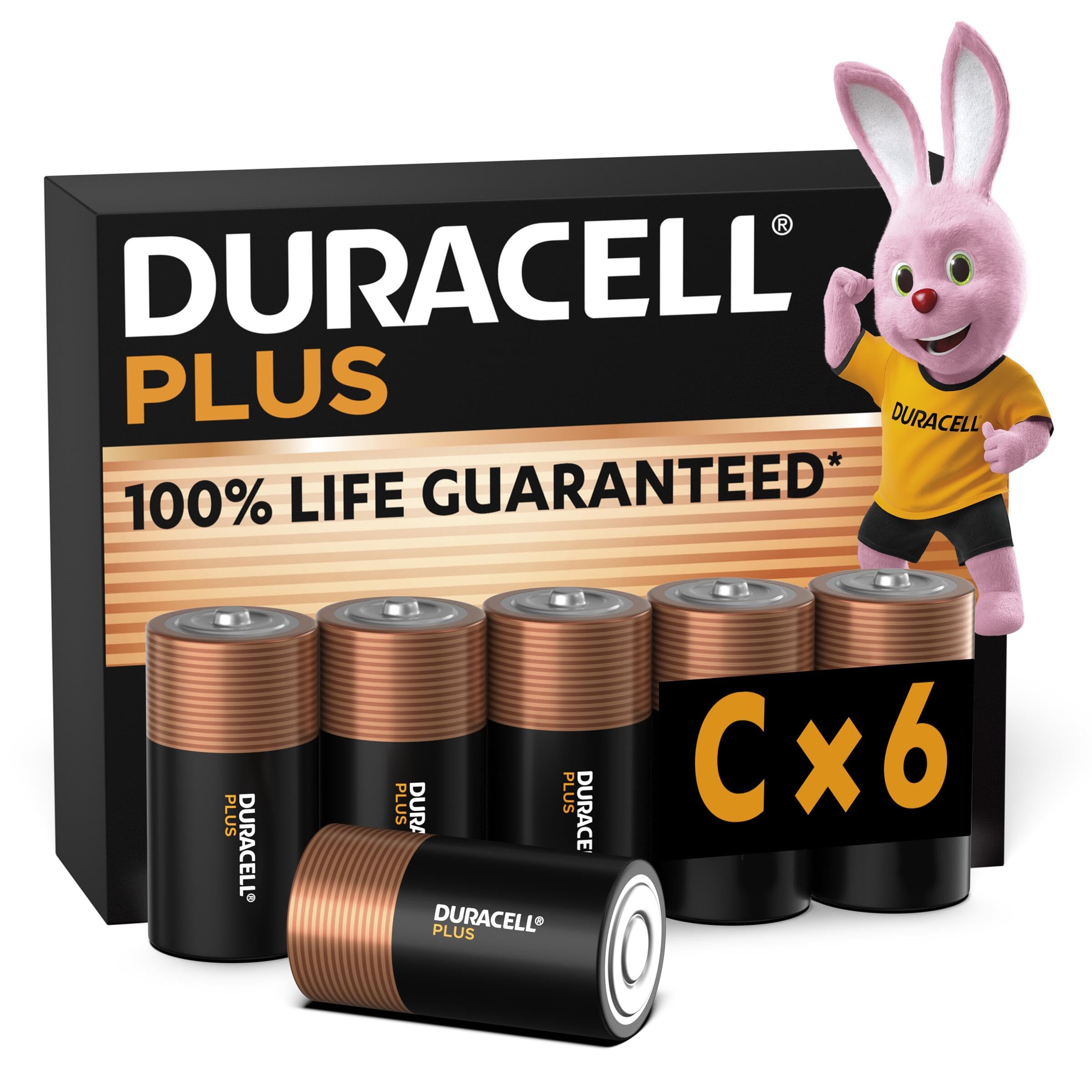 DURACELL Plus C Alkaline Batteries (6 Pack) 1.5V, LR14 | 100% Life Guaranteed - 