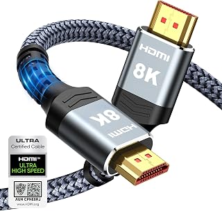 Highwings 8K 10K 4K HDMI Cable 48Gbps 6.6FT/2M, Certified Ultra High Speed | 2.1 HDMI Cable Braided Cord-4K@120Hz 8K@60Hz, DTS:X, HDCP 2.2 & 2.3, HDR 10 Compatible with DVD Player/PS5/HDTV/Blu-ray