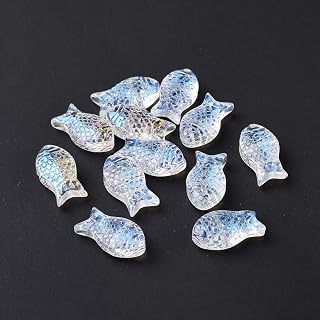 50Pcs Transparent Spray Painted Glass Fish Beads Spacer Ocean Animal Crystal Fish Beads DIY Bracelet Earrings Necklace Jewelry Craft Making 15x8x5mm Clear AB
